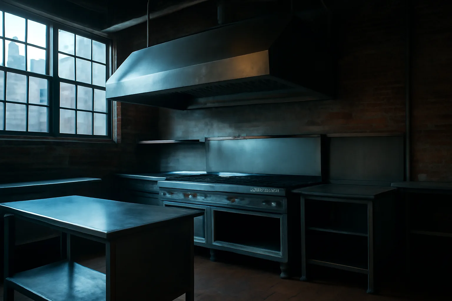 Unbranded stainless kitchen hood over a quiet Connecticut cook line