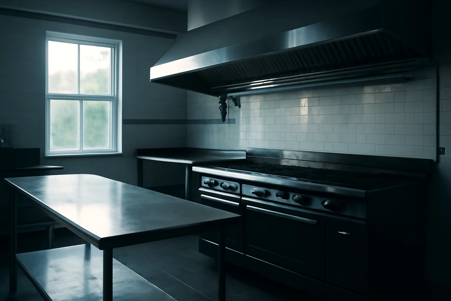 Stainless kitchen hood and suppression piping in a Connecticut restaurant