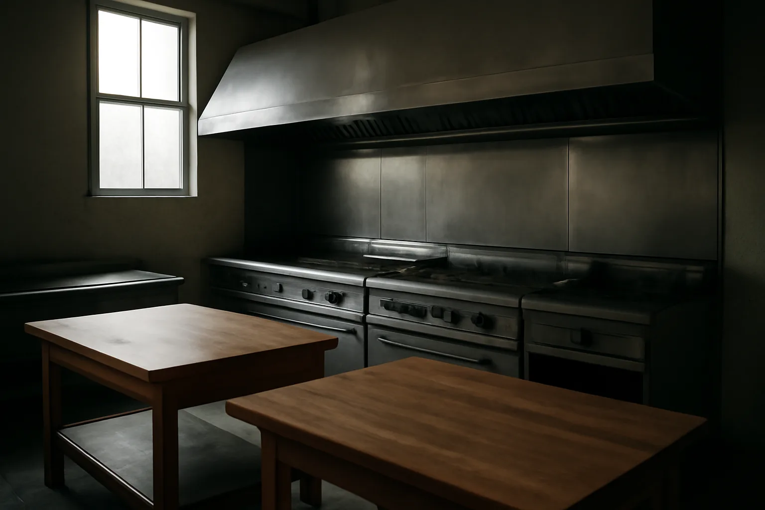 Stainless kitchen hood over a cook line in a Colorado restaurant
